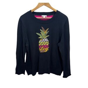Lisa Todd "You Had Me at Aloha" Pineapple Embroidered Sweater Size 1X Novelty